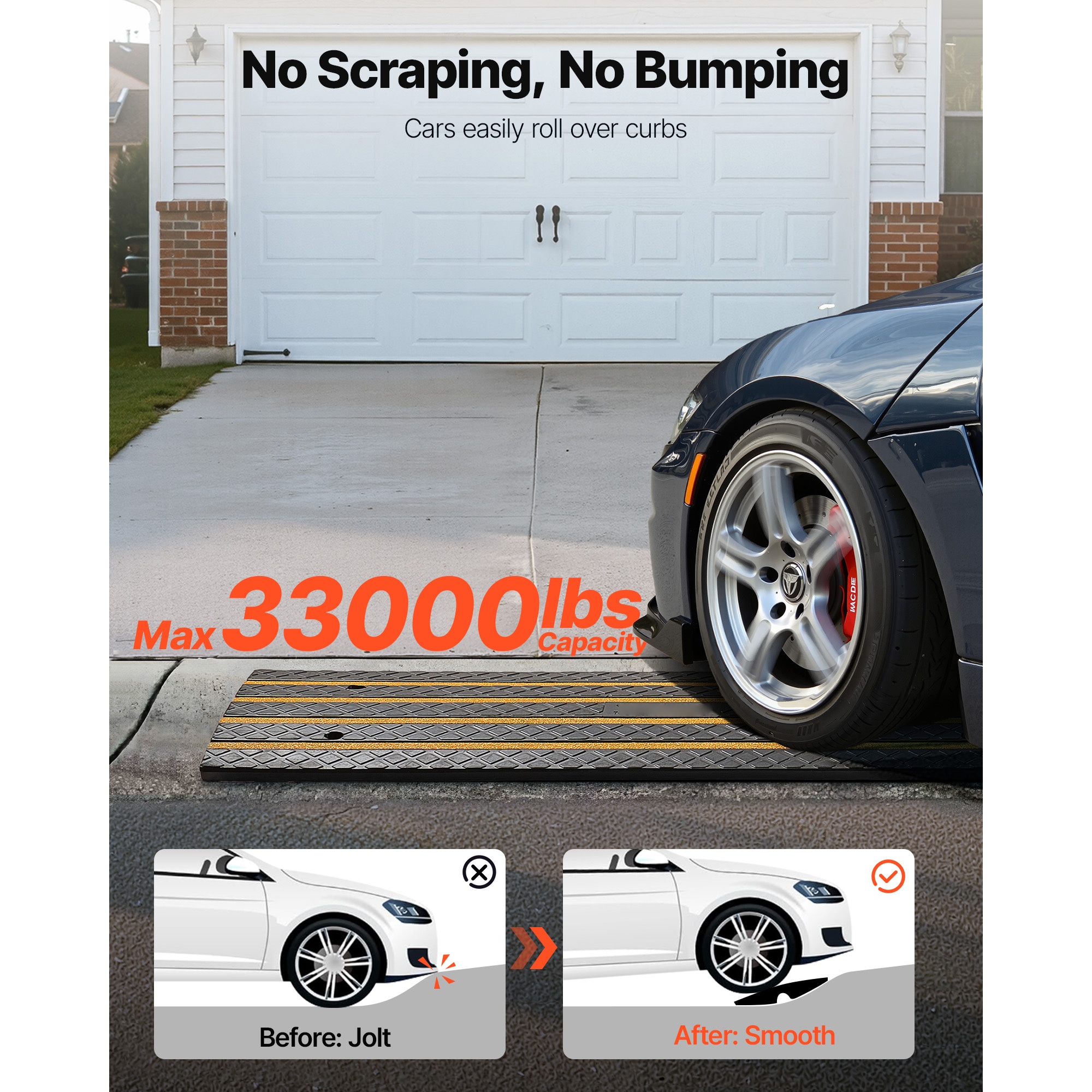 Rubber Driveway Curb Ramp With Reflective Strips For Vehicles_voghion.com